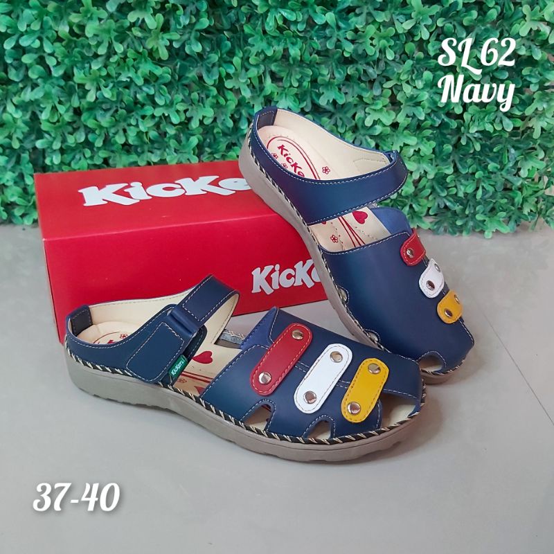 SL.62 Sandal kickers wanita model terbaru 2022 / Sandal Kickers kasual  / Kickers sandal tutong wanita / sandal Kickers kulit / sandal slop Kickers-Navy