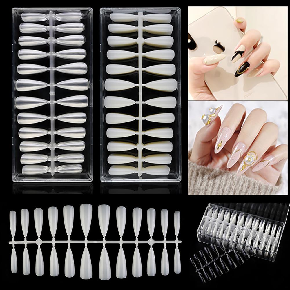 Mxbeauty Kuku Bentuk Ganda Transparan504 /480Pcs Ada Lipatan Manicure Quick Building Mold Tips Penutup Penuh Peti Mati Kuku Palsu