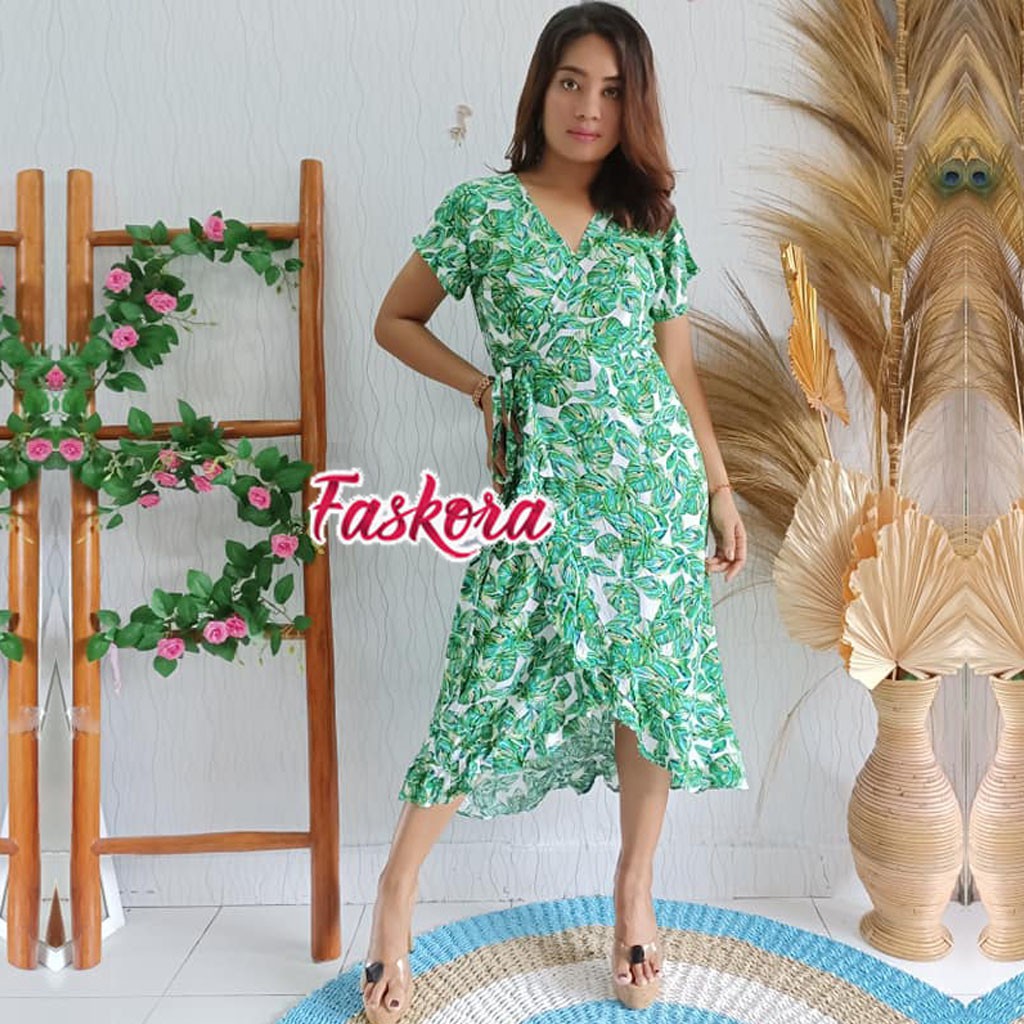 Dress Jumbo Ld 120 Party Dress / Dress Bali Panjang Jumbo / Dress Kimono Bali Murah Monstera