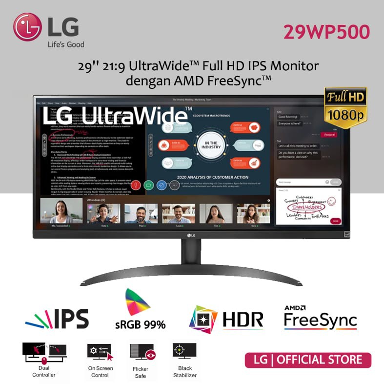 LED Monitor LG 29 Inch 29WP500 UltraWide FHD IPS WITH AMD FreeSync