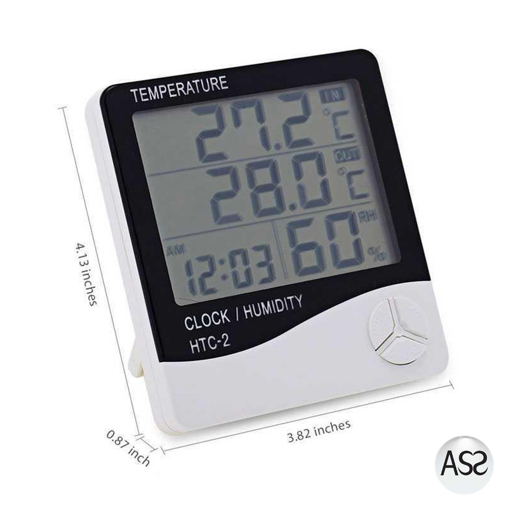 ASS Shop - Taffware Digital Temperature Humidity Meter Clock Alarm Calender HTC-2