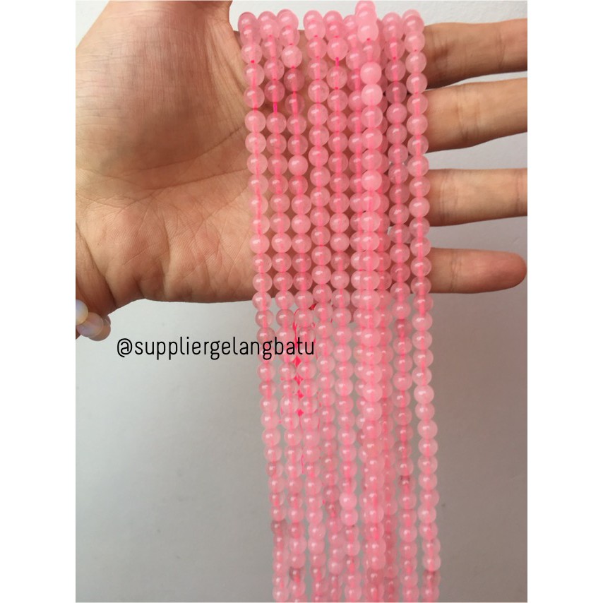 batu kristal rose quartz pink kuarsa crystal stone healing 6mm gelang aksesoris fashionable wanita