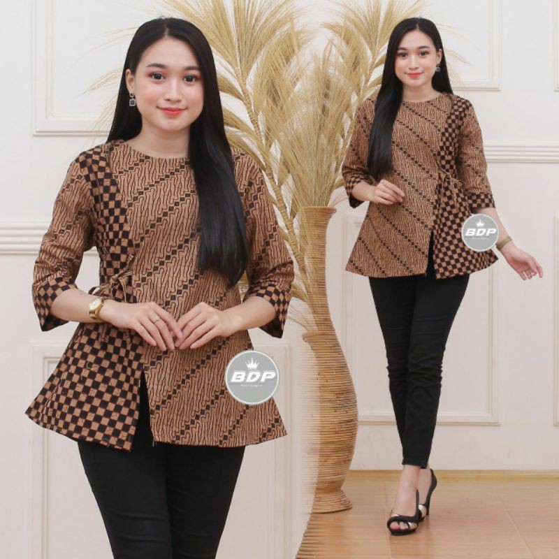 tey-17 Batik wanita ASJ SA HRB026 Kenongo Kemeja Tosca Pendek-Blouse 1