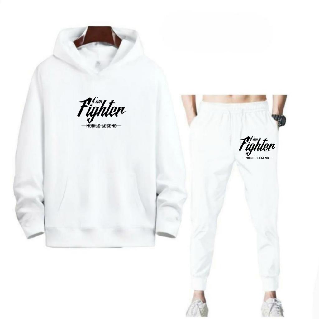 SETELAN PRIA HOODIE I AM FIGHTER DAN CELANA JOGGER MURAH TERLARIS