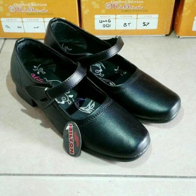 Sale - pantofel sekolah wanita sepatu kerja wanita pantofel tali warna hitam - Hitam, 40