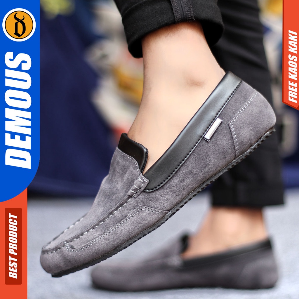 Sepatu Slip On Pria Sepatu Casual Pria Kulit Suede Kerja Kantor Kuliah Kondangan Sepatu Slop Pria Sepatu Hitam Pria DEMOUS KILIAN