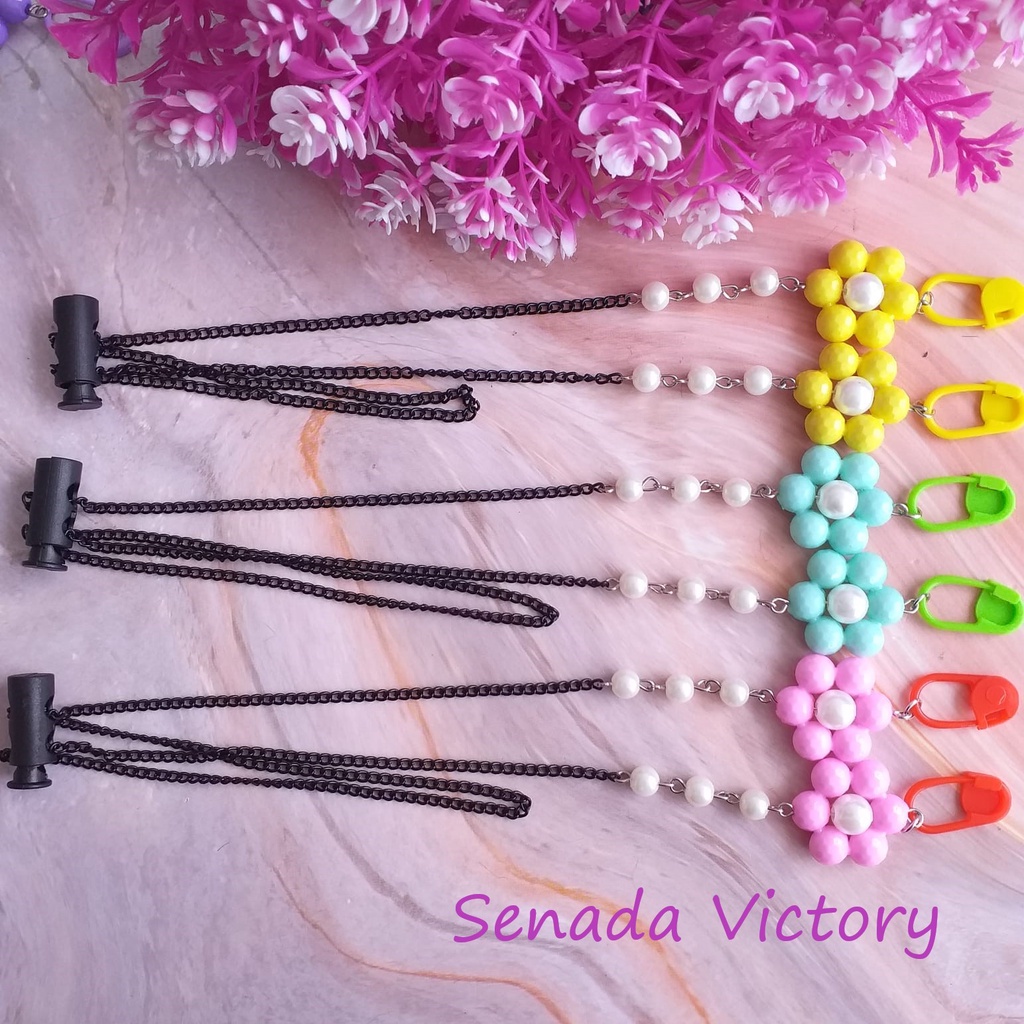 Senada Victory Kalung Masker Bunga Bolong Unik 2 IN 1 Strap Mask Tali Mask Konektor Hijab Adjustable Stopper SKM07