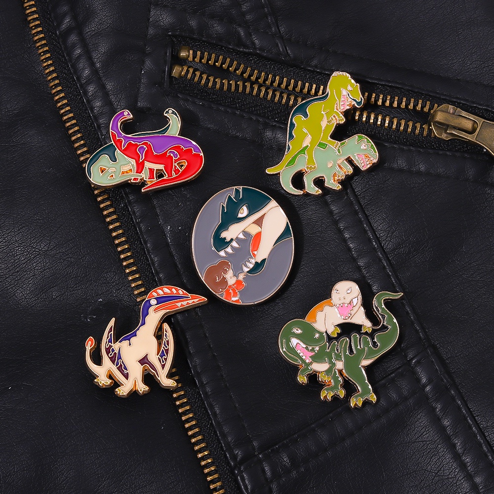 Bros Pin Enamel Bentuk Kartun Dinosaurus Tyrannosaurus Rex Pterosauria Untuk Hadiah