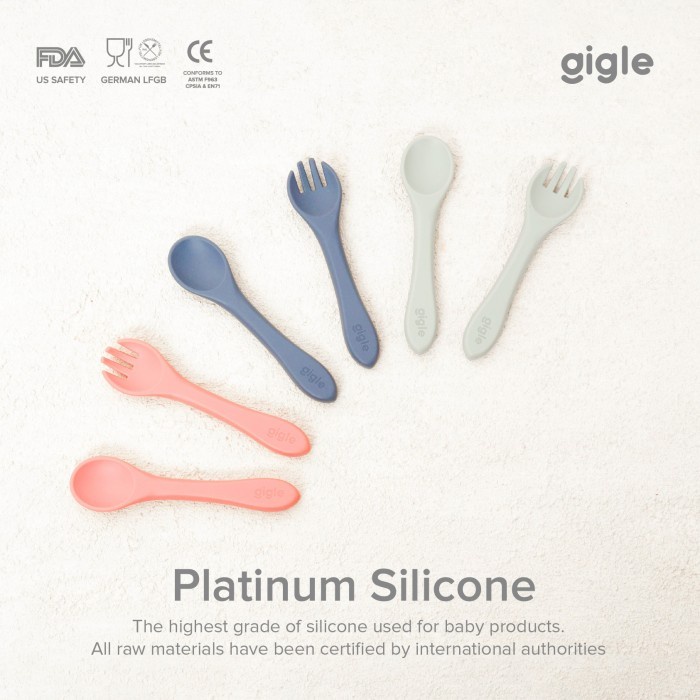 Gigle Baby Silicone Spoon &amp; Fork Sendok Garpu Alat Makan Bayi Premium