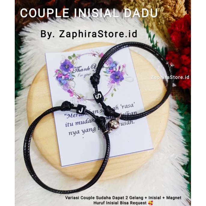 ZaphiraStore (DPT 2 GELANG) GELANG COUPLE MAGNET BULAT  INISIAL HURUF