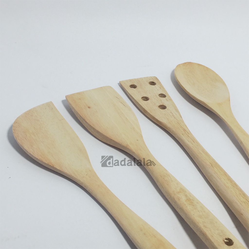 DADALALA Sodet Kayu Mini (1 Set 4 Pcs) Spatula Anti Lengket Bahan Kayu Mahoni Tahan Panas