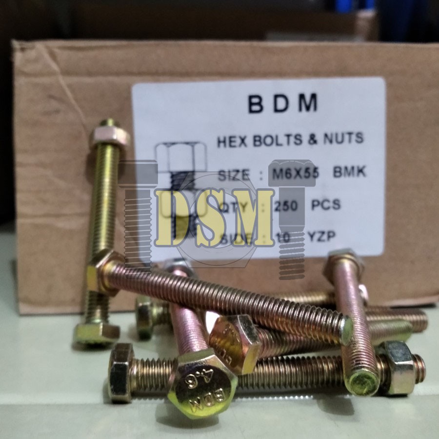 Grade 4.6 Baut 10 / Mur Baut Kuning 6x55 / BMK M6x55 Pitch 1.0