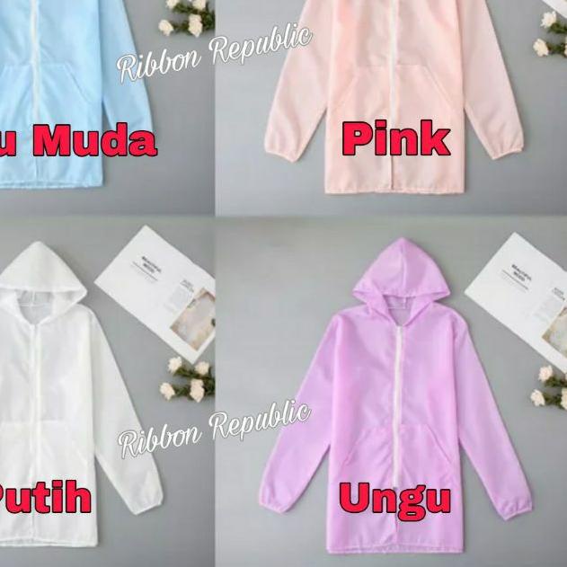 ➦ Jaket Parasut Semi Transparan Wanita Model Panjang Long Coat Anti UV Matahari Casual Sport Olahrag