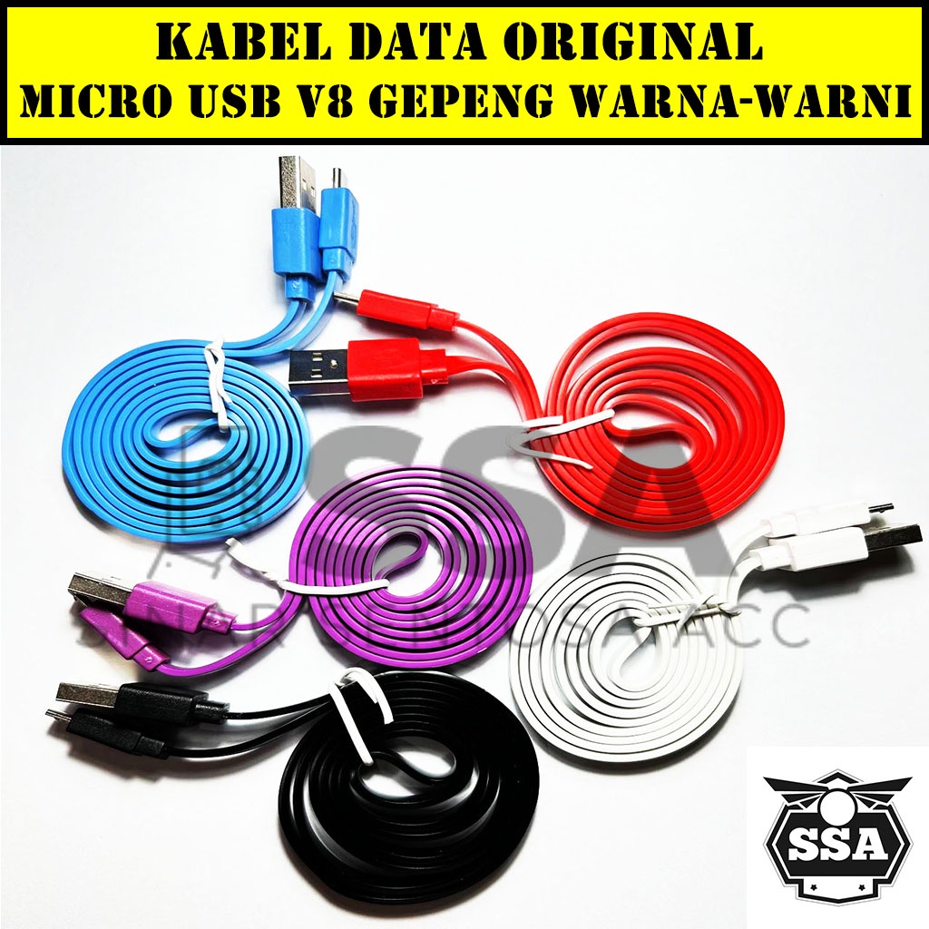 Kabel Data Micro USB V8 Gepeng Warna Warni Original Ori Charger Charging Bergaransi Awet ORI Charge Cas Mikro Android Xiaomi Oppo Asus Zenfone Samsung Vivo Lenovo SPC Andromax Smartfren