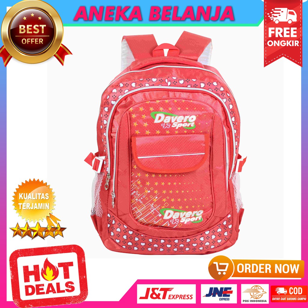 Fashionable Tas Ransel Khusus Cewek Model Davero Sport Merah Ekonomis Tas Sekolah Multifungsi Trendy