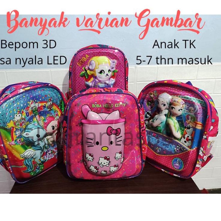 SALEE.. Tas anak sekolah TK boba / ukuran TK cewe perempuan /tas terlaris /  / tas lampu led / bepom
