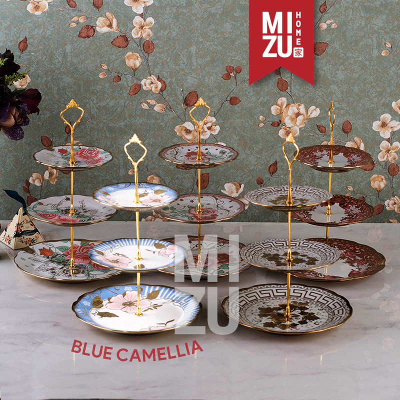 MIZU 3-GATEAUX 3-Tier Golden Ceramic Cupcake Dessert Stand Menara Kue Piring Menara Kue Piring Susun-5