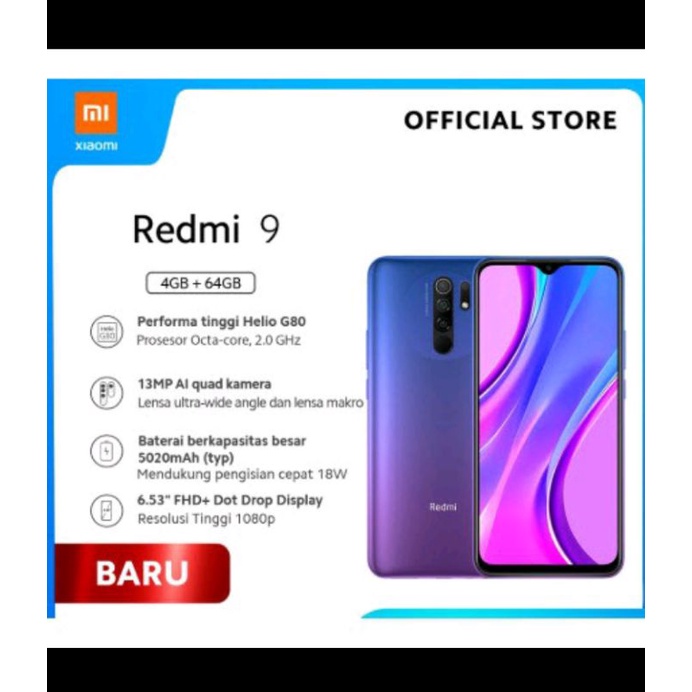 redmi 9 3/32 &4/64 second mulus (Grade A) full set acc ori