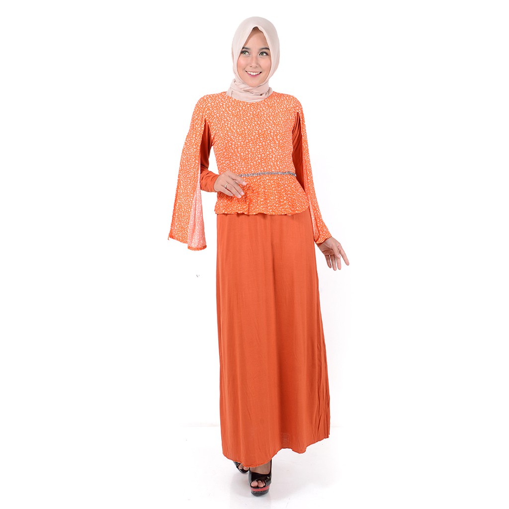 XSHOP Long Dress Gamis Maxi tangan Panjang Kombinasi - Raidah