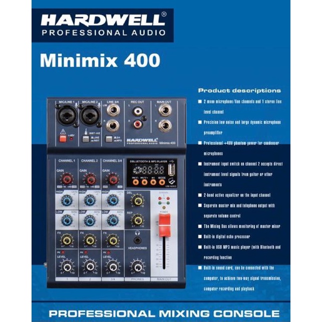 Mixer Hardwell MINIMIX 400 Original MINIMIX400 4 channel 2 mono 2 stereo terbaik