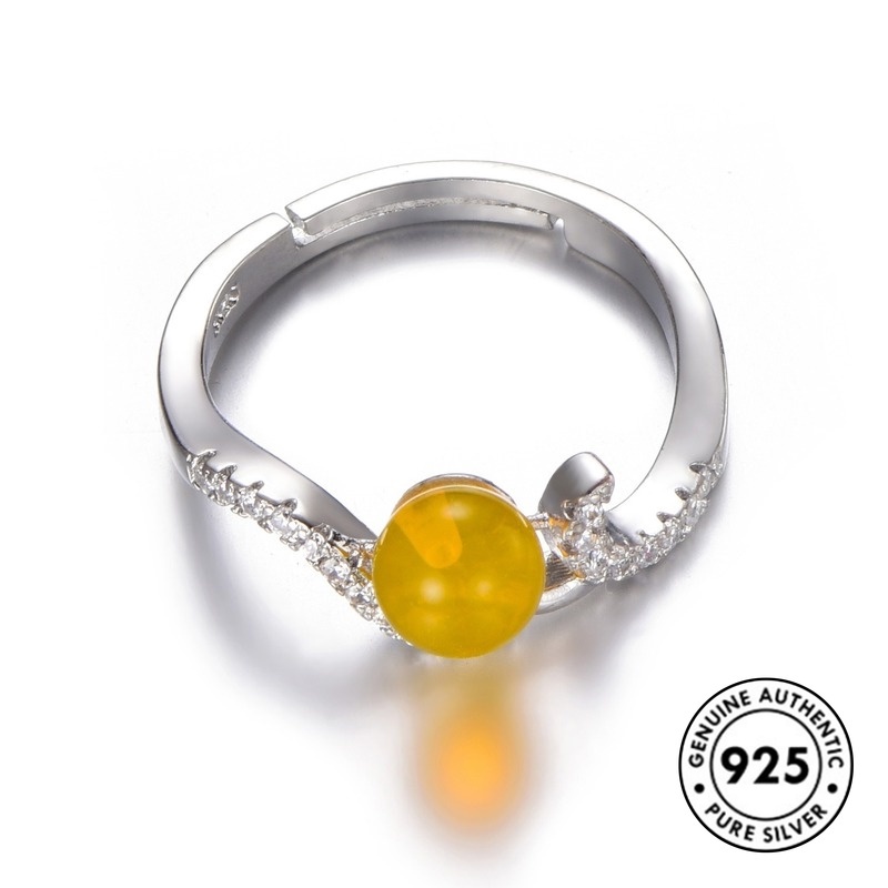 Cincin Berlian Amber Bahan S925 Silver Gaya Vintage