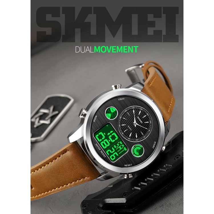 SKMEI 1653/JAM TANGAN PRIA DUALTIME/JAMTANGAN SKMEI 1653 LEATHER STRAP KULIT/