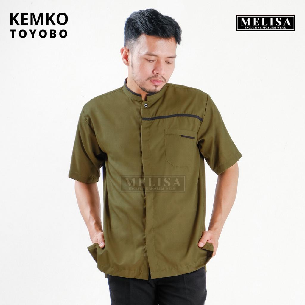 Baju Koko Pria Kemko Lengan Pendek Bahan Katun Toyobo Motip Simpel Dan Elegan Size M L XL Baju Muslim Polos Promo Baju Muslim Terbaru-Warna Olive