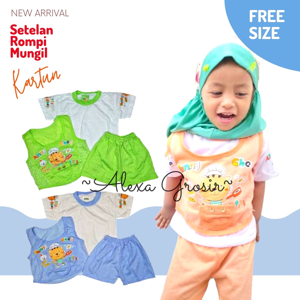 Baju kaos setelan celana pendek + rompi bayi anak cowok cewek murah merk mungil