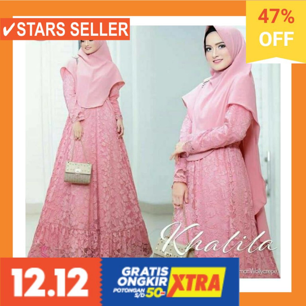 PAKAIAN MUSLIM TERBAIK PALING ANAK ORANG TUA PINK MURAH / Khalila syari+khimar baju muslimah/gamis