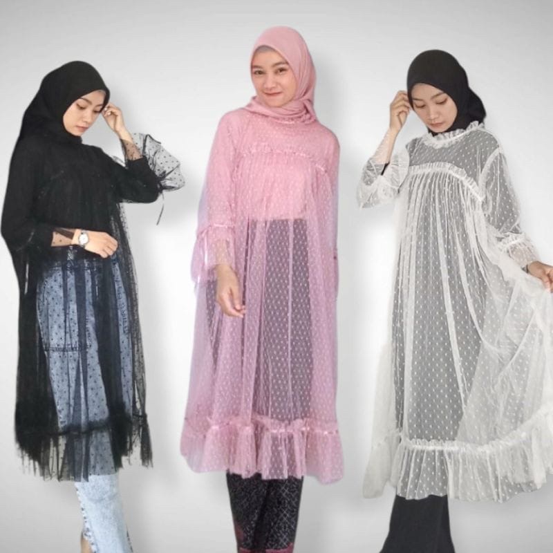 ELMIRA - Outer Tile Tunik Brukat Polkadot//tile import