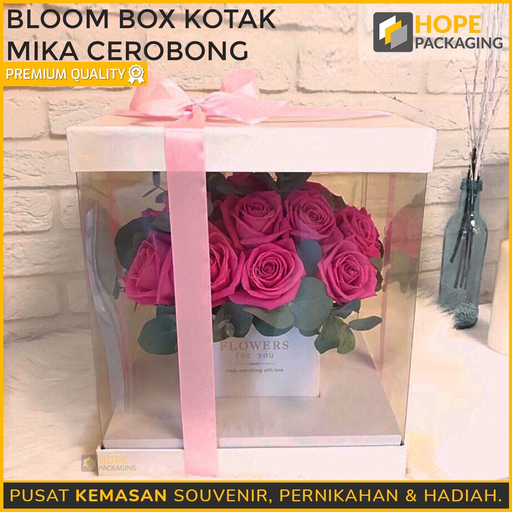 Bloom Box Kotak Mika Cerobong Lebaran /  Natal / Tahun Baru Kotak Kado Transtparant Kotak Bunga Hampers Square