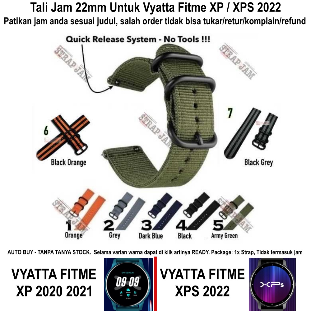 Stitching Strap Vyatta Fitme XP / XPS 2022 - Tali Jam 22mm Nilon Nylon 3 Buckle Hitam