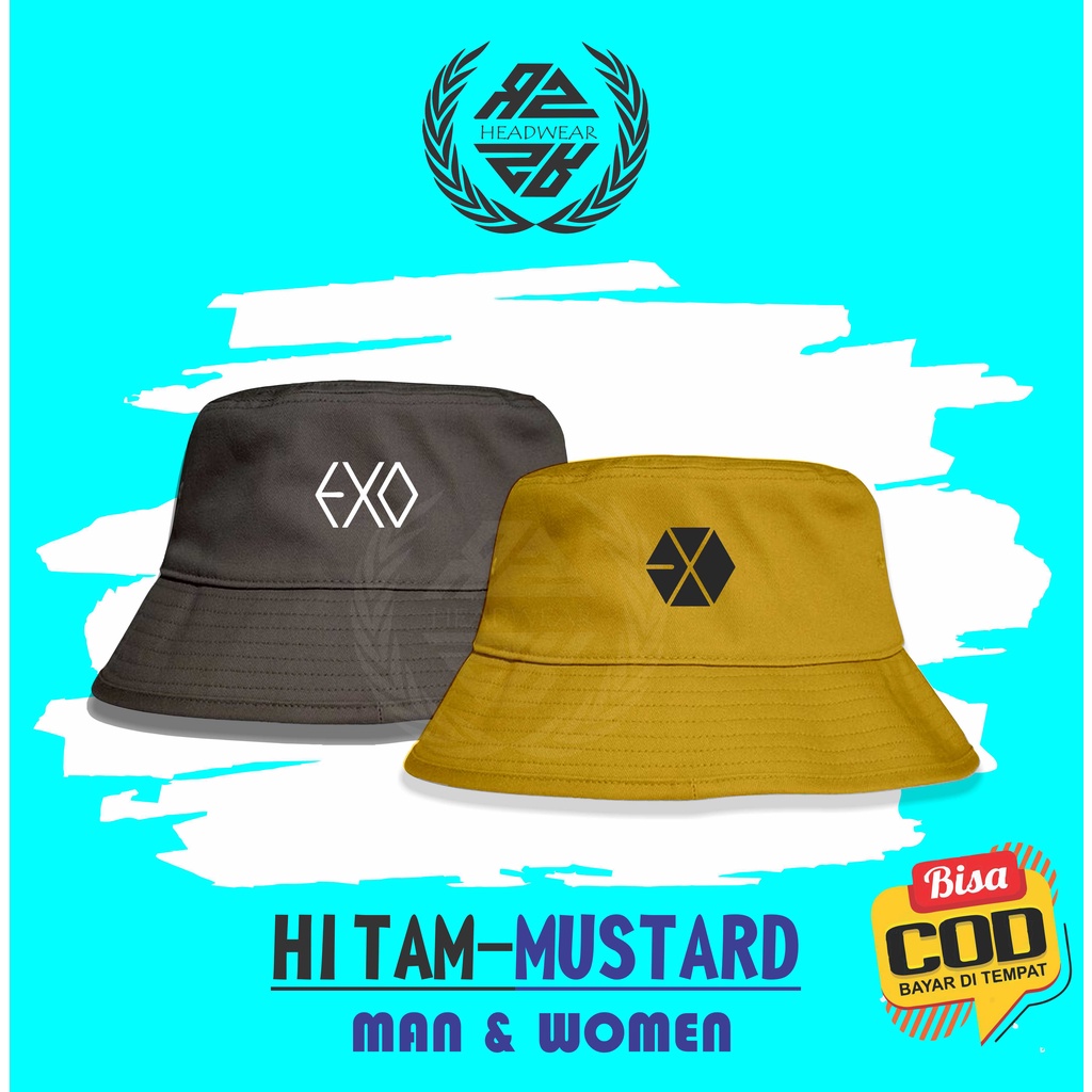 Topi Buket Topi Logo Exo Bucket Hat Korean Style Topi Bucket Bolak Balik Kain American drill Premium