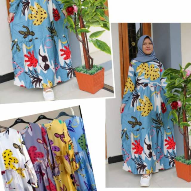 Gamis motif kaktus bahan rayon premium
