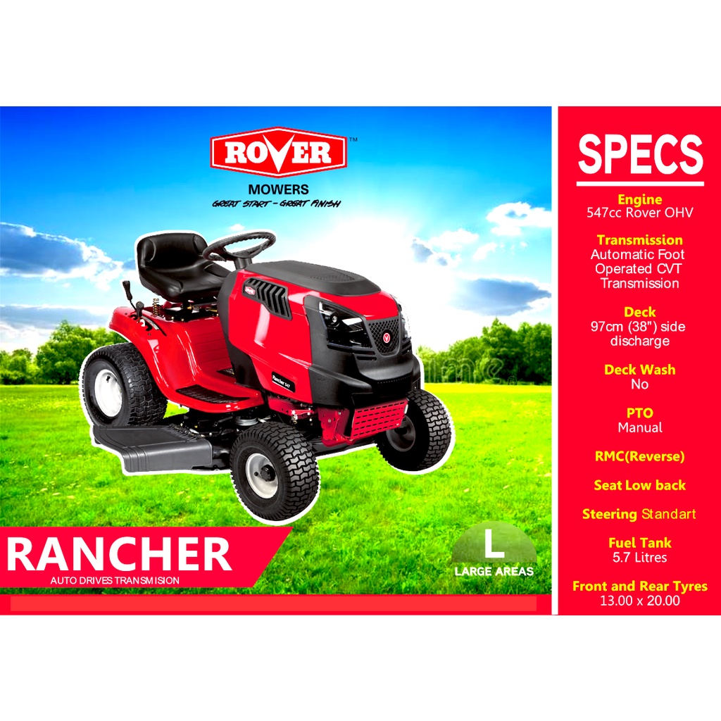 Mesin Potong Rumput Mobil ROVER RANCHER  -  Ride On Mower 547 Mobil Auto Drives Transmision