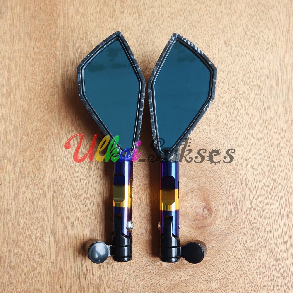 Spion Tomok l Variasi Aksesoris Spion Motor Tomok CNC Two Tone Blue Gold Carbon Kaca V2 Thailand Style Universal Murah