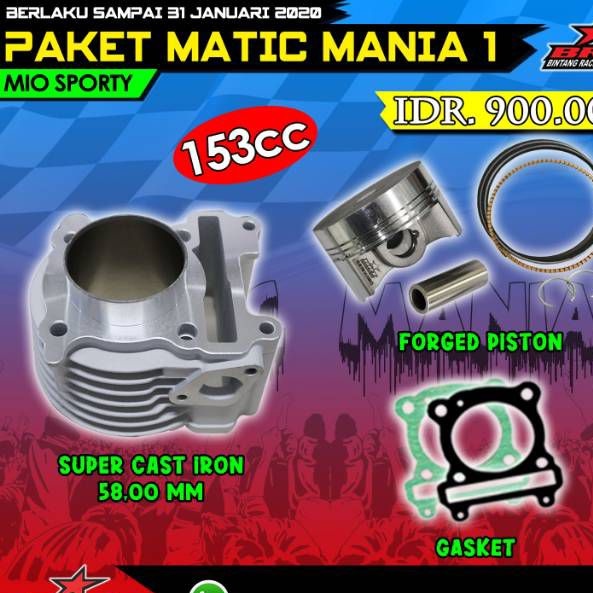 CYLINDER BLOK BRT MIO SPORTY / MIO SMILE / MIO SOUL LAMA  SET PISTON 58 PIN 15 FORGING