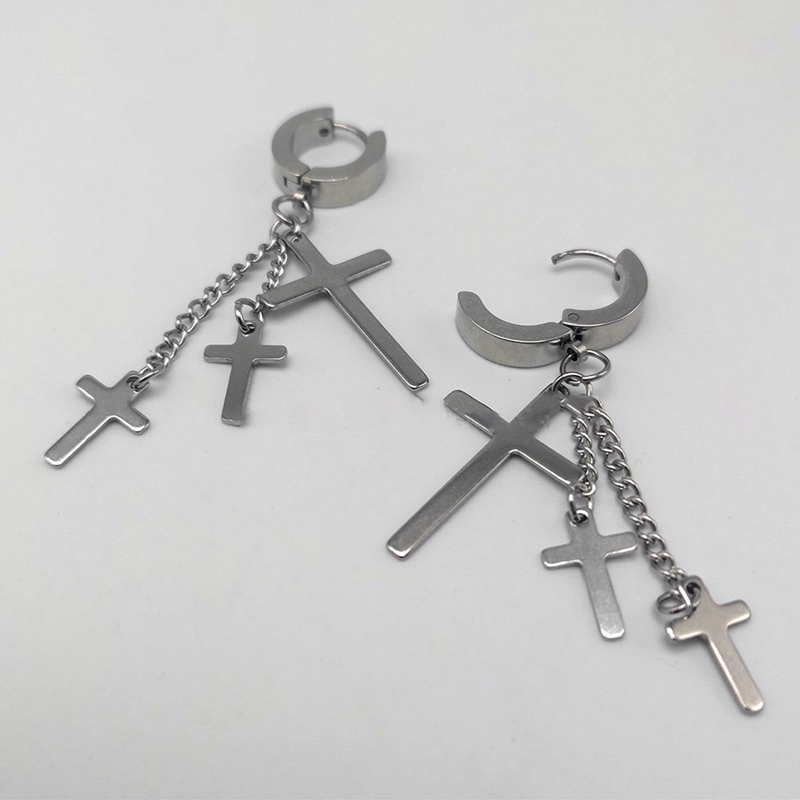 Anting Piercing Tindik Telinga Desain Salib Warna Hitam Bahan Stainless Steel 18g untuk Wanita