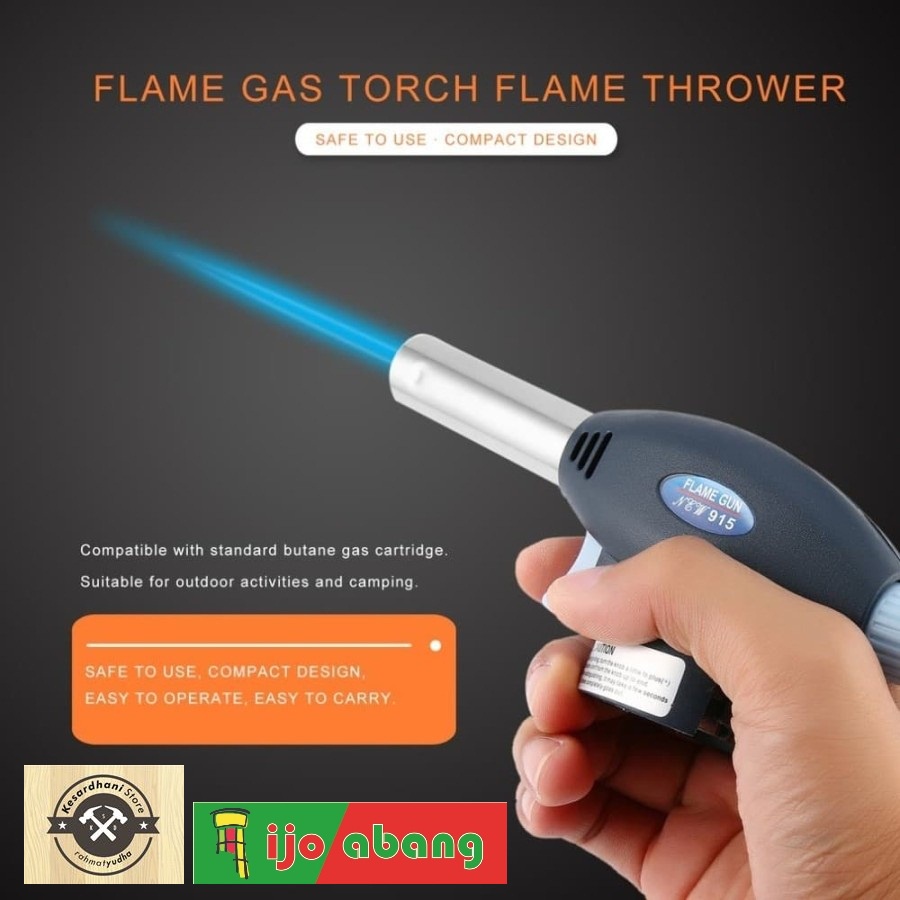 Flame Gun Portable Kepala Gas Torch Fire Thrower Pemantik Api Lighter Otomatis Automatic Korek BBQ