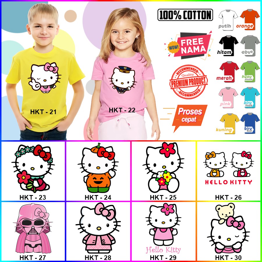 Baju Kaos ANAK DAN DEWASA HELLO KITTY COUPLE (FREE NAMA)