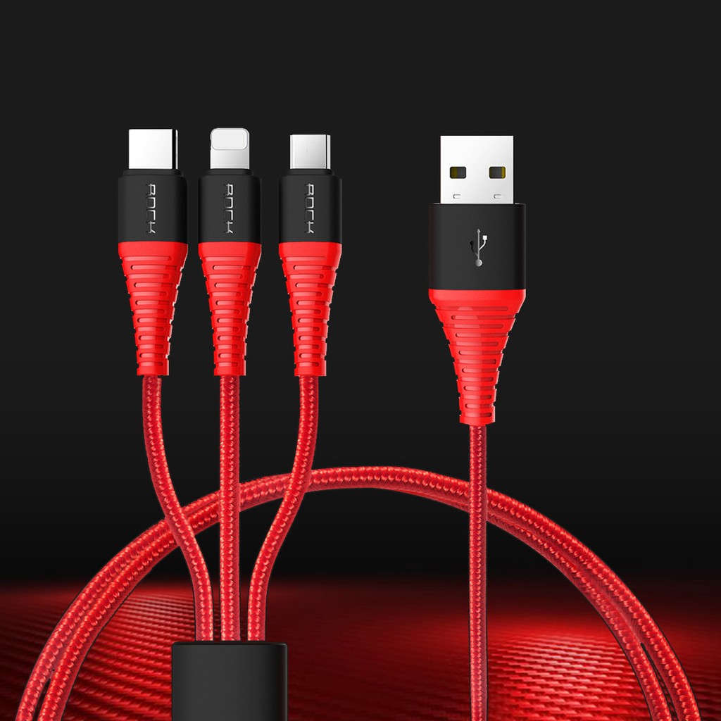 ROCK Hi-Tensile 3 in 1 USB Cable FoR MICRO -LIGHTNING -TYPE C