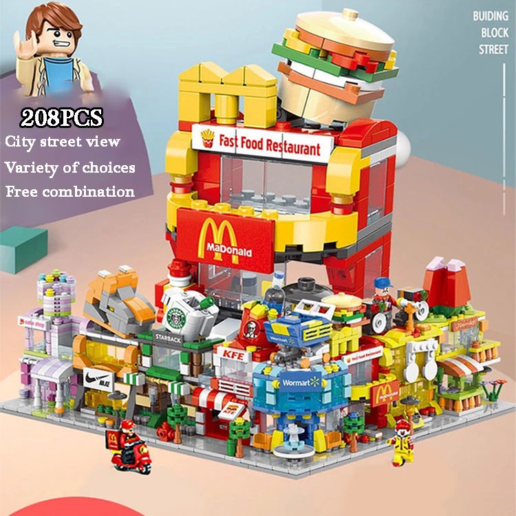 [COD] 208 Pcs Mini City street View Blok Bangunan snack Jalan Blok Bangunan Model Mainan Anak Hadiah