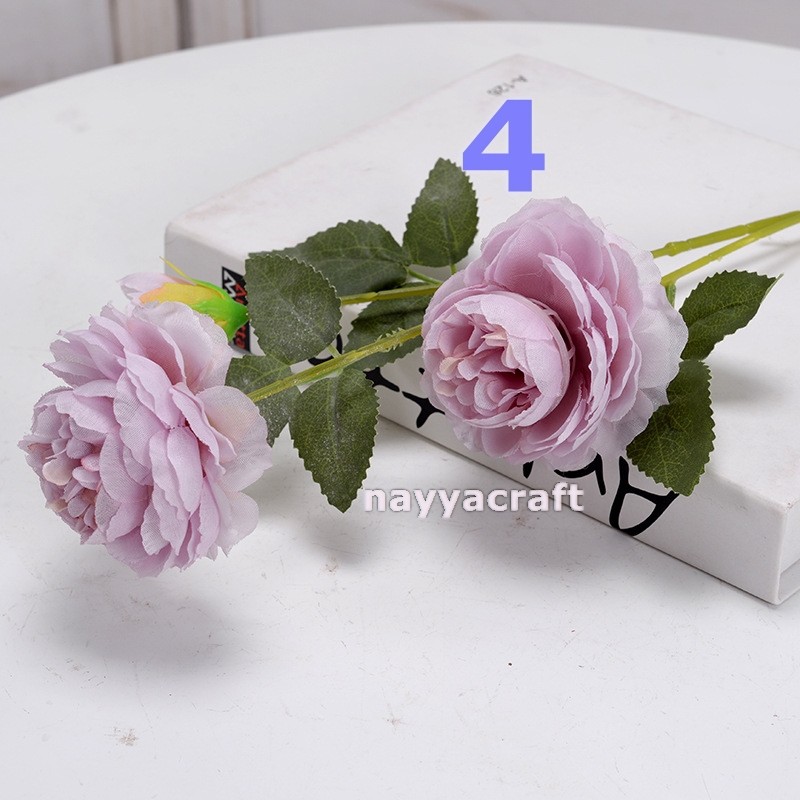 bunga peony artificial tangkai 3 cabang flower bunga artifisial Kepala bunga peony artifisial besar-4