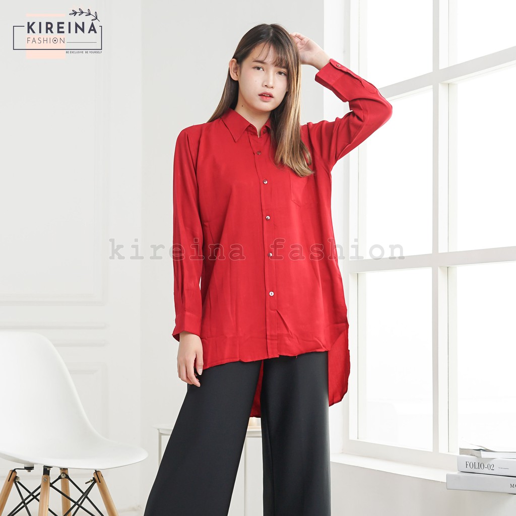 Kemeja Basic Wanita Atasan Kerja Wanita Bahan Rayon Twill | Kireina Fashion