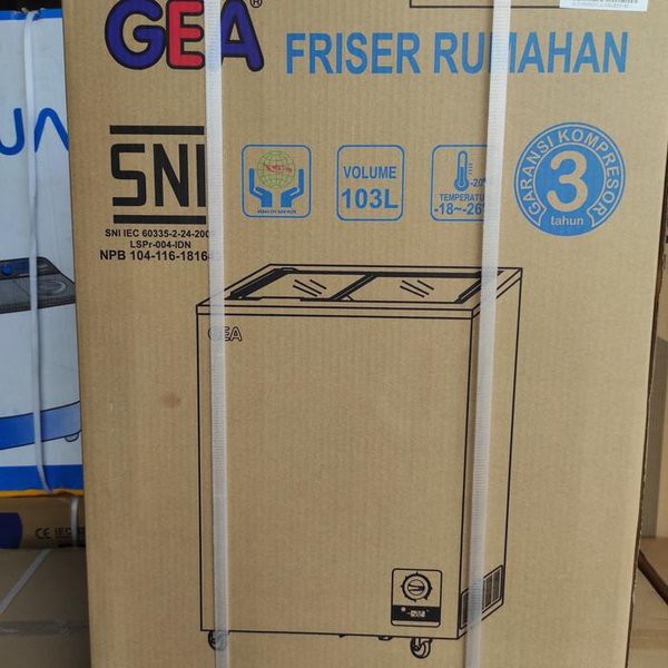 GEA SLIDING FLAT GLASS FREEZER SD-103 [Luar Kota] + Packing Kayu