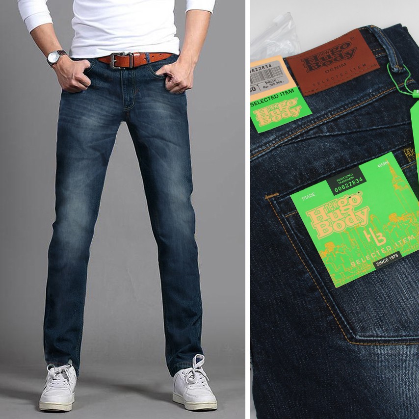 celana jeans pria panjang original hugo body import ripped wash straight cowok keren