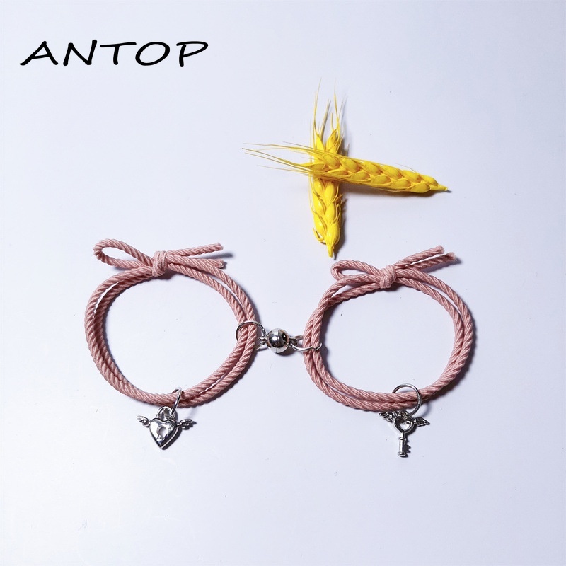 2Pcs Gelang Couple Magnet Pasangan Bracelet Cinta Kunci Gelang Kapel Persahabatan Hitam Wanita Dan Pria Aksesoris