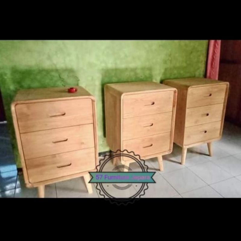Badside table laci mentahan- Meja hias jati - Nakas retro ukir Jepara