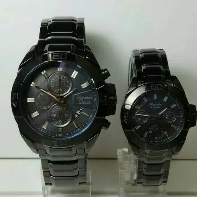 JAM TANGAN COUPLE ALEXANDRE CHRISTIE AC 6224 PASANGAN FULL BLACK