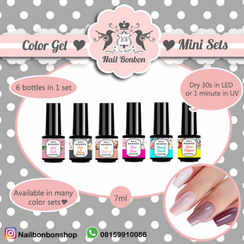 Jual Nail Bonbon Color Mini Set Isi 6 Botol Gel Polish Kutek UV Jel ...